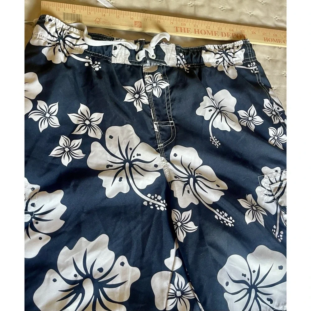 OP navy blue & white floral tropical swim trucks size medium